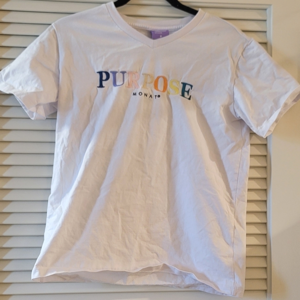 Monat- White Purpose Rainbow Cotton Embroidered Short-Sleeve T-Shirt